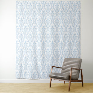 Tapete De Parede Pano de Fundo em Damasco Azul Pó sobre Floral Bran
