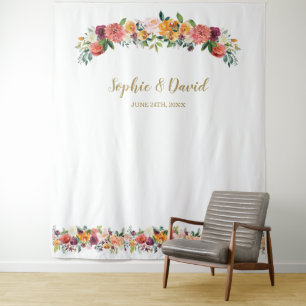Tapete De Parede Pano de Fundo Floral Bege Borgonha para Cabine de
