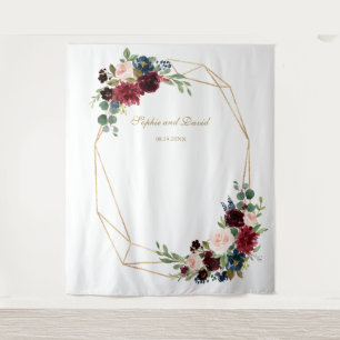 Tapete De Parede Pano de Fundo Floral Borgonha Dourado para Cabine 