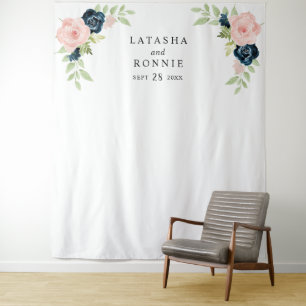 Tapete De Parede Pano de Fundo Floral Casamento Rosa Bege Azul Mari