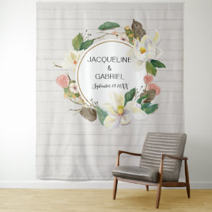 Tapete De Parede Pano de Fundo Floral Rosa Magnólia Branca Rústica