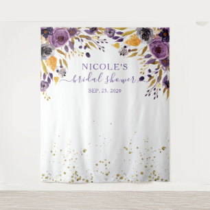 Tapete De Parede Pano de Fundo Floral Roxo e Dourado para Chá de No