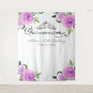 Tapete De Parede Pano de Fundo Floral Roxo para Quinceanera