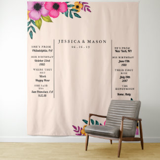 Tapete De Parede Pano de fundo moderno de casamento floral rosa par