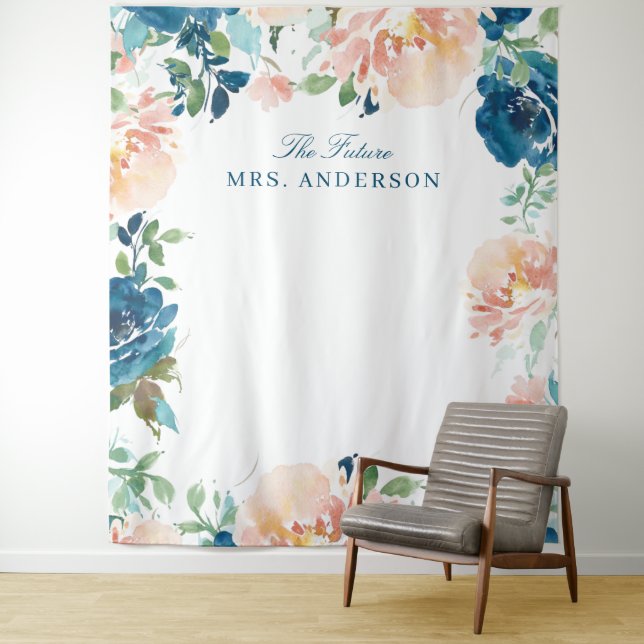 Tapete De Parede Pano de Fundo Nupcial Floral Navy Blooms Meia-Noit (In Situ)