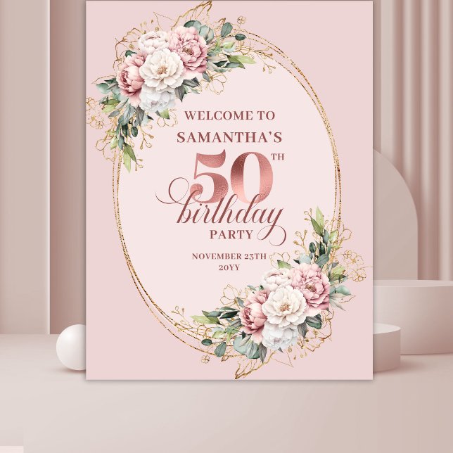 Tapete De Parede Pano de Fundo para 50º Aniversário Rosa Bege Suave (Soft Blush Pink Rose Gold 50th Birthday Backdrop)
