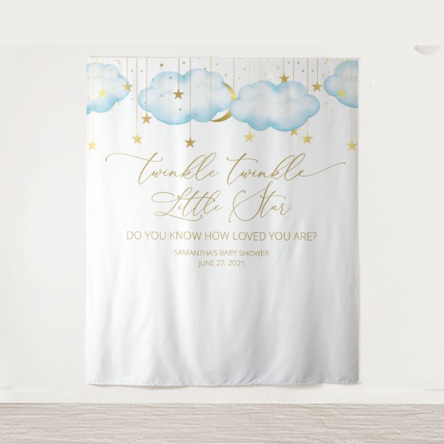 Tapete De Parede Pano de Fundo para Chá de Bebê Azul, Twinkle Littl (Frente)