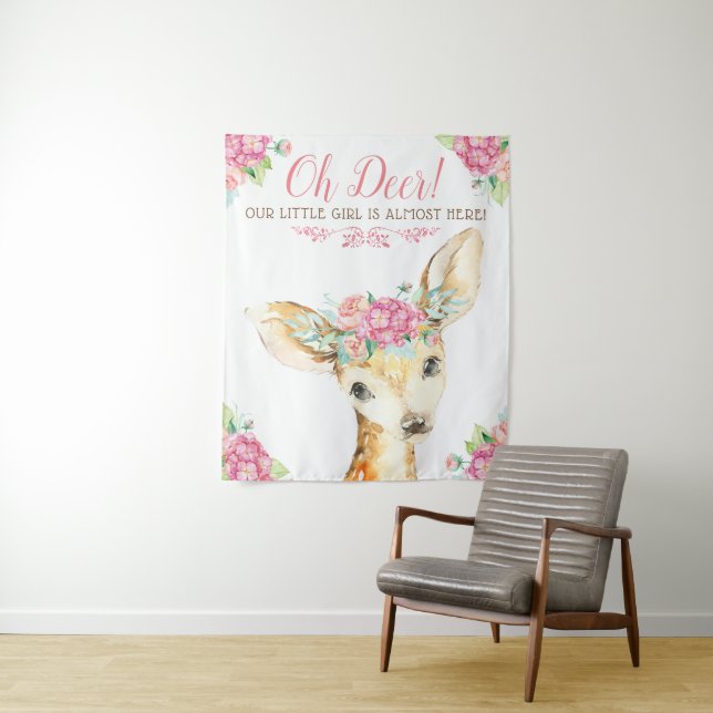 Tapete De Parede Pano de Fundo para Chá de Bebê de Menina com Veado (In Situ)