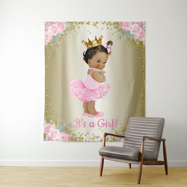 Tapete De Parede Pano de Fundo para Chá de Bebê de Princesa Afro-Am (In Situ)