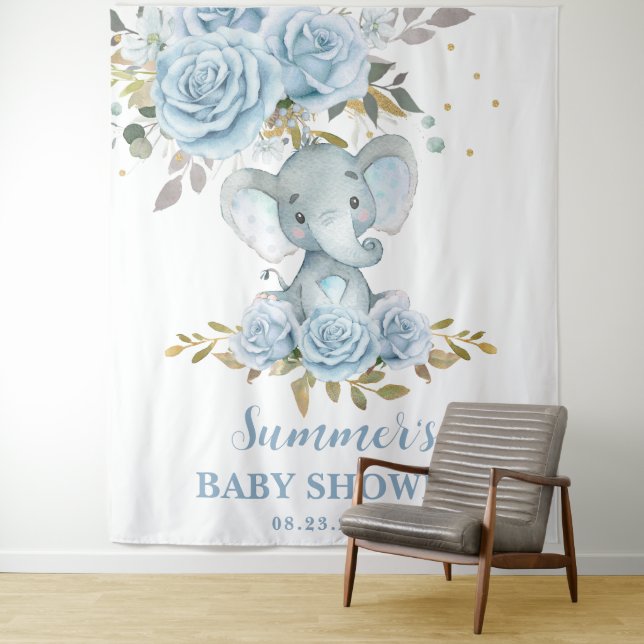 Tapete De Parede Pano de Fundo para Chá de Bebê Elefante Bebê Azul  (In Situ)