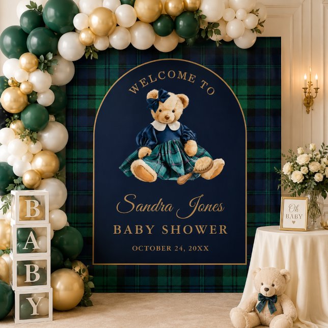Tapete De Parede Pano de Fundo para Chá de Bebê Menina com Urso Ted (Preppy Teddy Bear Girl Baby shower Bckdrop)