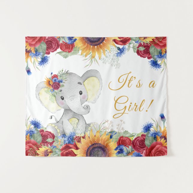 Tapete De Parede Pano de Fundo para Chá de Bebê Menina Elefante Gir (Frente (Horizontal))
