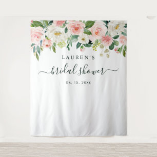 Tapete De Parede Pano de Fundo para Chá de Noiva com Flores Rosadas