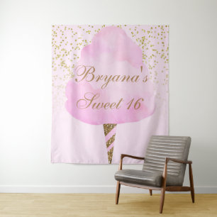 Tapete De Parede Pano de Fundo para Festa de 15 Anos Rosa e Dourado