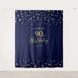 Tapete De Parede Pano de Fundo para Festa de 90 Anos Dourado e Azul