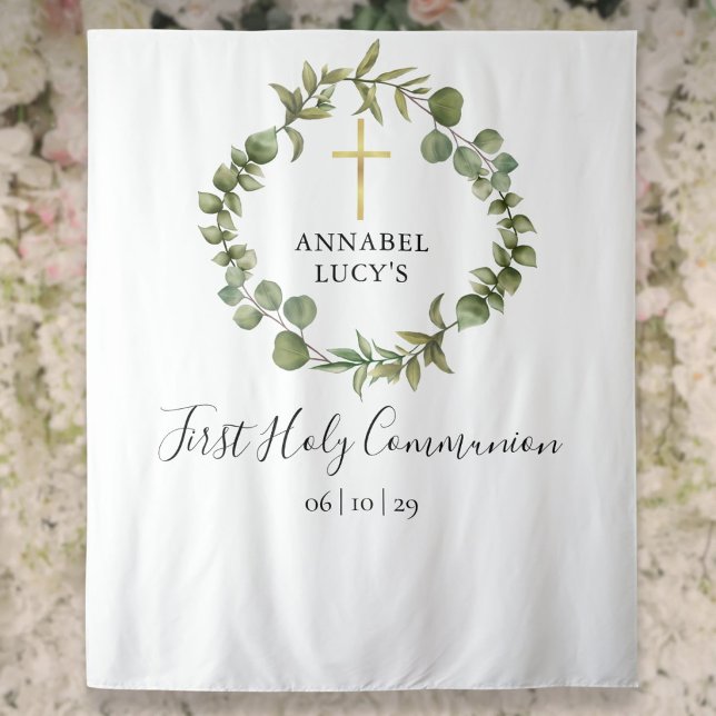 Tapete De Parede Pano de Fundo para Foto de Primeira Comunhão Verde (First Holy Communion Greenery Photo Backdrop)