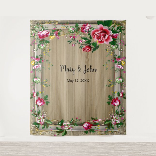 Tapete De Parede Pano de Fundo para Fotos de Casamento com Rosas Ve (Frente)