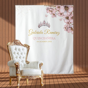 Tapete De Parede Pano de Fundo Quinceañera Floral Rosa Dourado