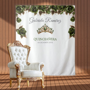 Tapete De Parede Pano de Fundo Quinceañera Rosas Douradas Verde Esm