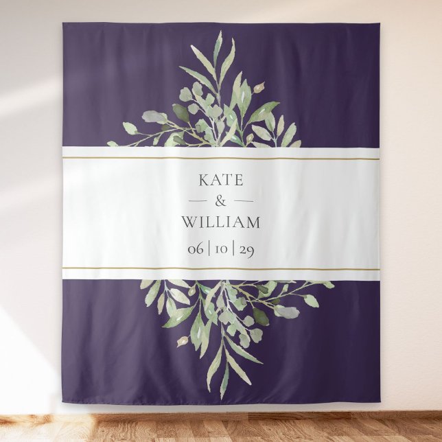 Tapete De Parede Pano de Fundo Roxo de Fotografia para Casamento co (Greenery Purple Wedding Photo Booth Backdrop)