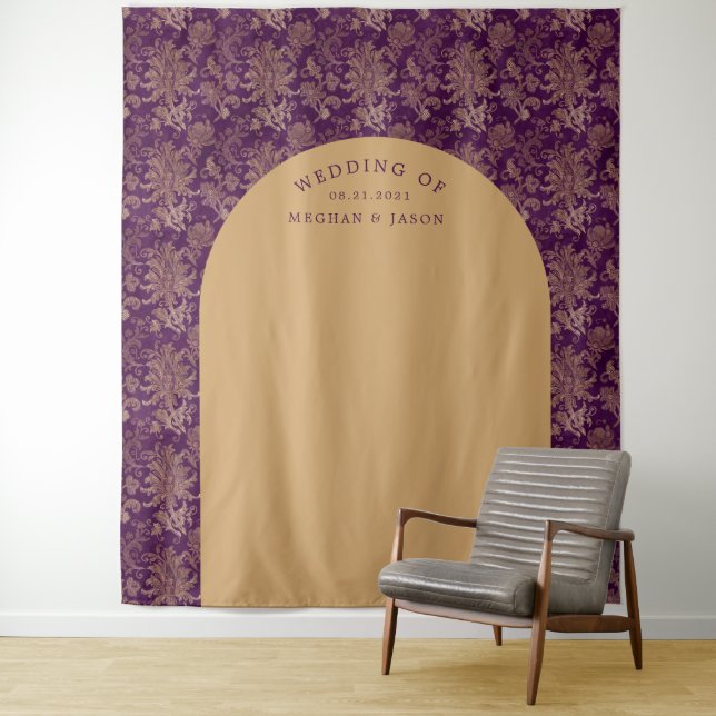 Tapete De Parede Pano de Fundo Roxo Dourado Damasco Real para Casam (In Situ)