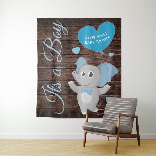 Tapete De Parede Pano de Fundo Rustic Blue Boy Elefante Churrasco d (In Situ)