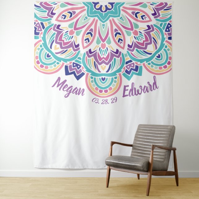 Tapete De Parede Pano de Fundo Turquesa e Roxo para Casamento com E (In Situ)