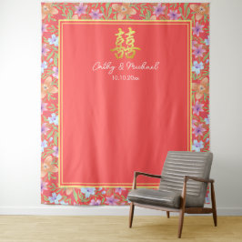 Tapete De Parede Pano de fundo vermelho Peranakan floral chinês par