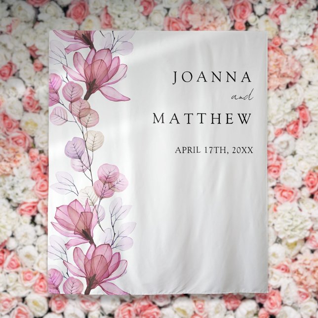 Tapete De Parede Panorâmica de Booth de Casamento Floral Dusty Rosa (Dusty Rose Floral Wedding Photo Booth Backdrop)