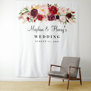 Tapete De Parede Panorâmica de Casamento Burgundy, Foto Booth Prop