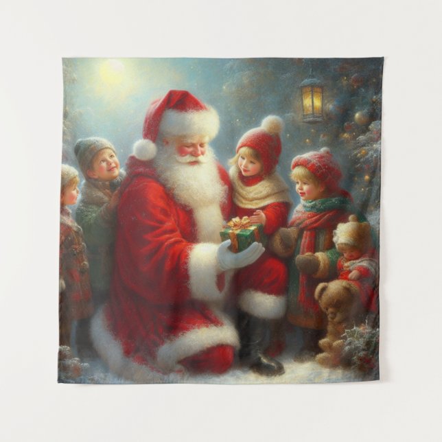 Tapete De Parede Papais noeis de Natal com Crianças 2 (Frente)