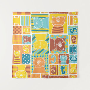 Tapete De Parede Papel de parede, papel de tecido de gato engraçad