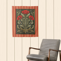 Papoulas Vintage Art Nouveau Dourado Listras Verme