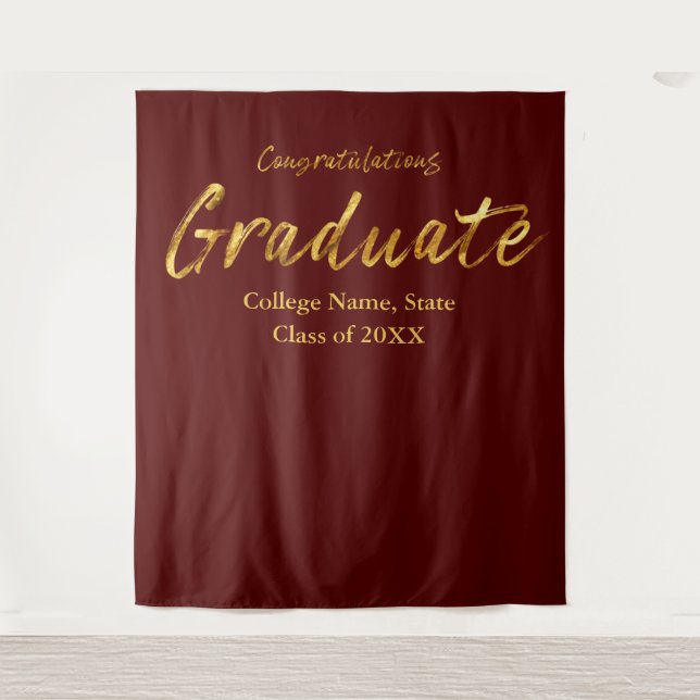Tapete De Parede Parabéns ao Graduado em Maroon Gold Script (Frente)