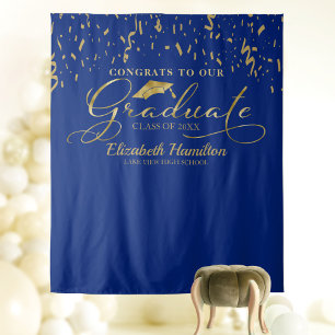 Tapete De Parede Parabéns ao Graduado Fundo Dourado e Azul