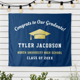 Tapete De Parede Parabéns ao nosso graduado em azul marinho e doura