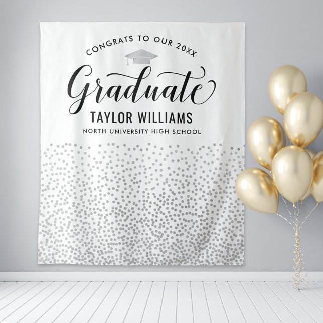 Tapete De Parede Parabéns ao Nosso Graduado Festa de Confetes Prata (Criador carregado)