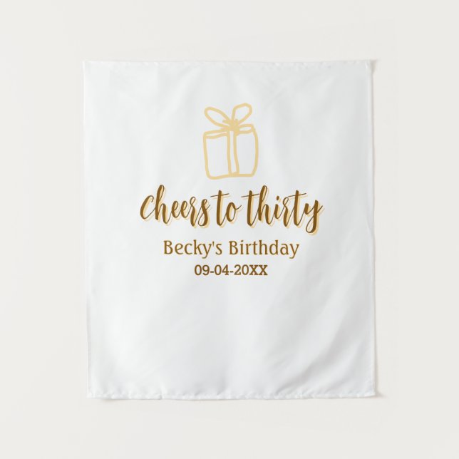 Tapete De Parede Parabéns aos trinta presentes pastéis amarelo-marr (Frente)