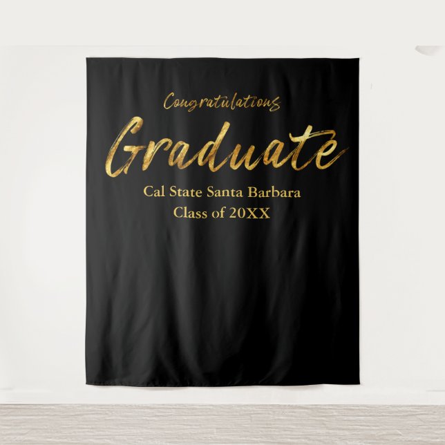 Tapete De Parede Parabéns Graduado Escrito em Ouro Preto Clássico (Frente)