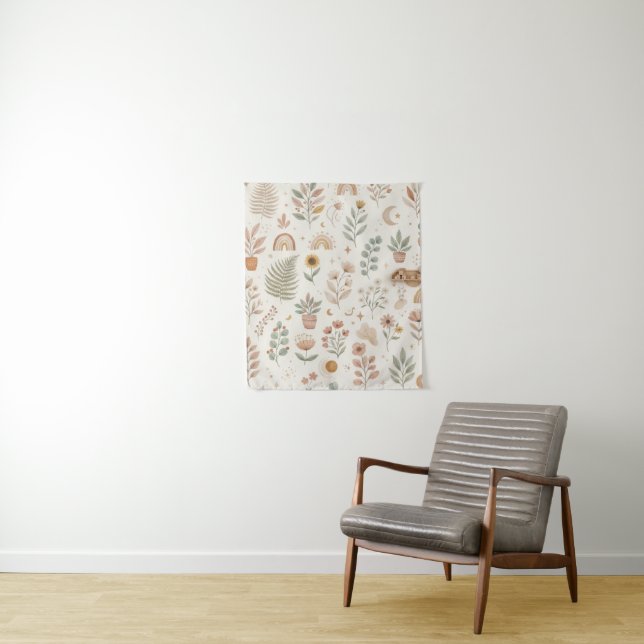 Tapete De Parede Parede de Berçário Botânico Arco-Íris Boho Terra (In Situ)