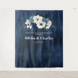 Tapete De Parede Parede de casamento floral azul empoeirado e marin