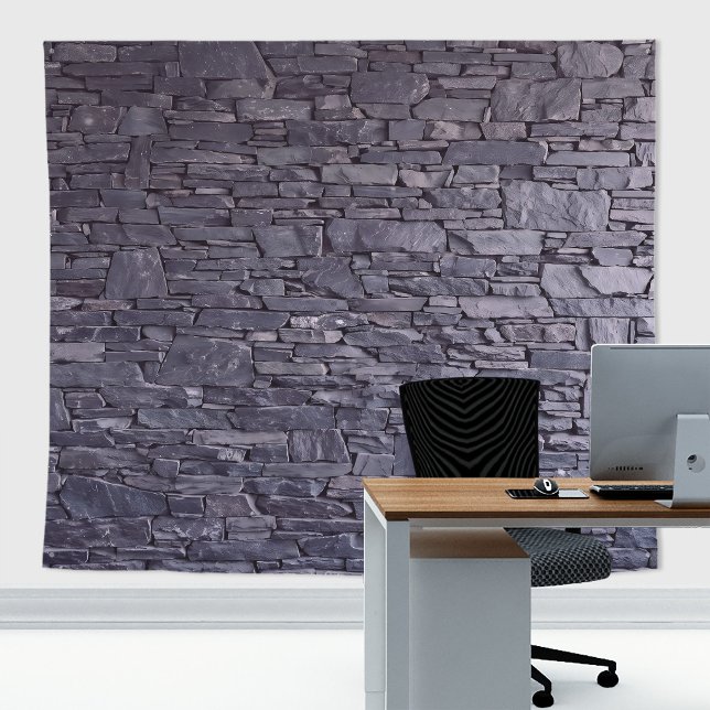 Tapete De Parede Parede de Tijolo de Pedra Violeta Roxa Natural (Purple slates stone wall tapestry decor with stone  texture for zoom meetings backdrop or home decor)