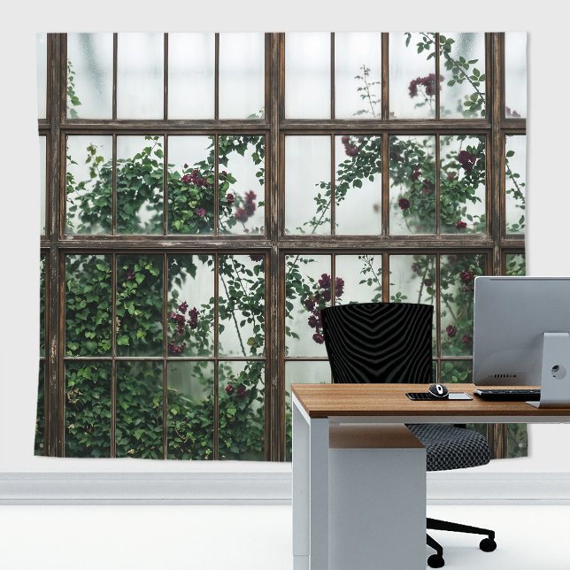 Tapete De Parede Paredes de Acento de Vidro Conservatório de Estufa (Romantic frosty greenhouse tapestry decor for zoom meetings or gothic wedding backdrop.)