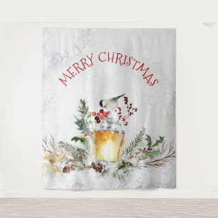 Tapete De Parede Pássaro de Natal na floresta nevada feliz Natal