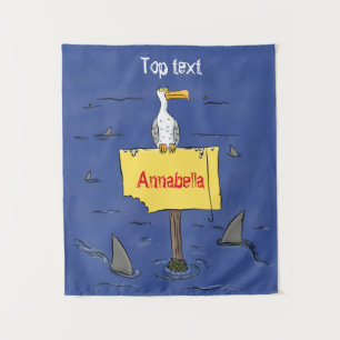 Tapete De Parede Pássaro-do-mar engraçado circulado por desenhos an