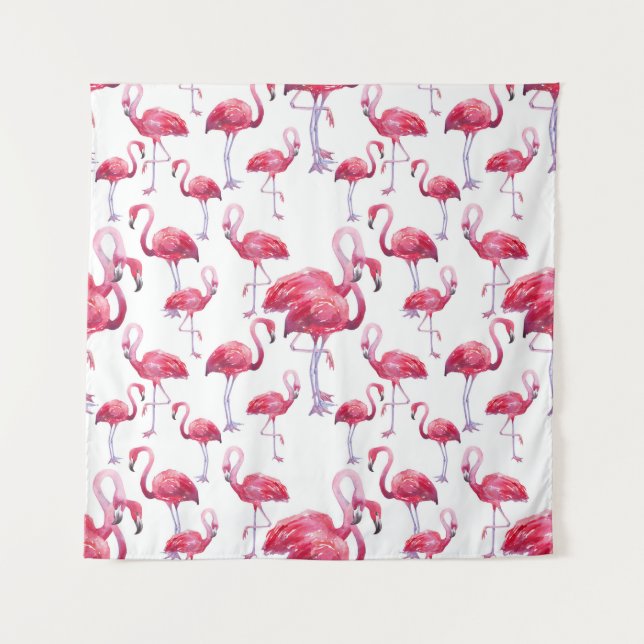 Tapete De Parede Pássaro Flamingo Watercolor Exótico (Frente)