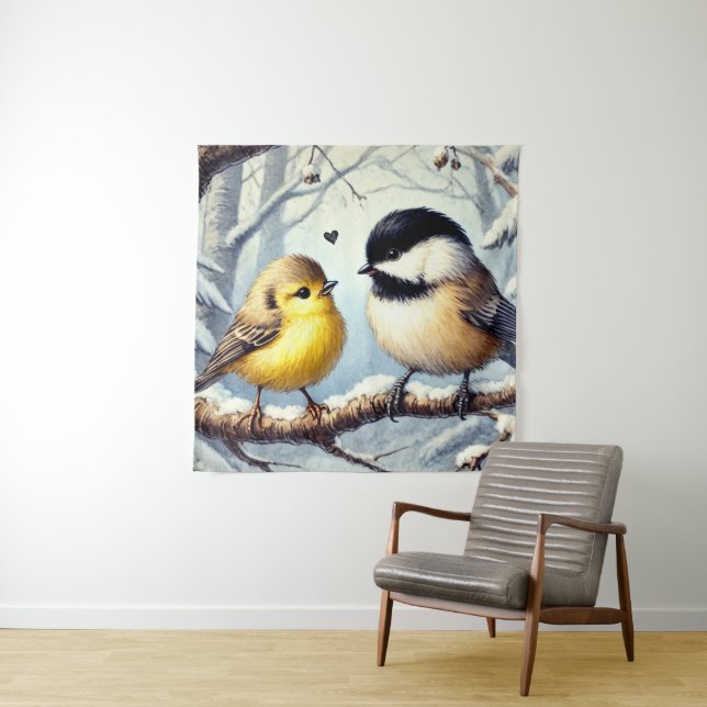 Tapete De Parede Pássaros Apaixonados em uma Decoração de Inverno C (In Situ)