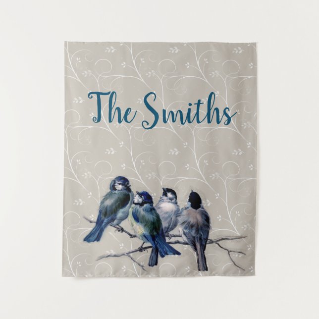 Tapete De Parede Pássaros Azuis em uma Ramificação (Frente)