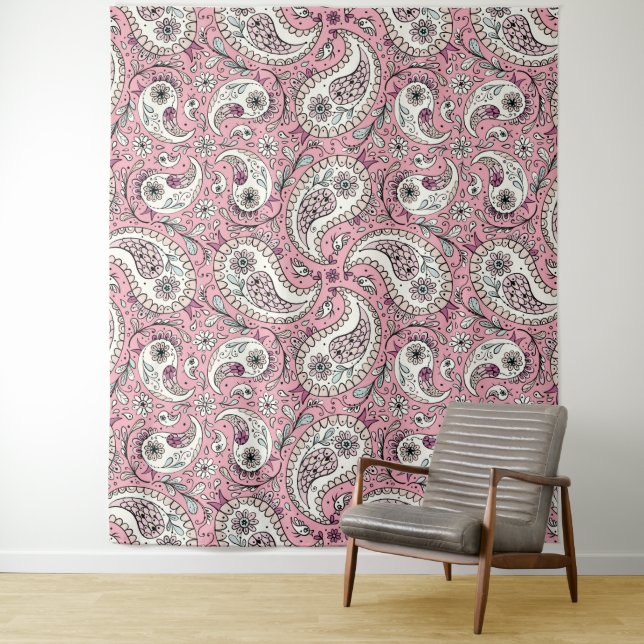 Tapete De Parede Pássaros da Paisley em rosa-bebê (In Situ)
