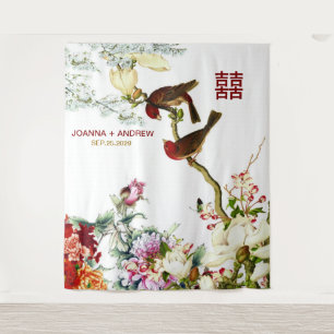 Tapete De Parede Pássaros e Flores Prósperos Amor Casamento Chinês